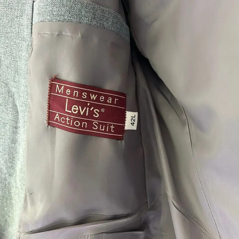 Vintage Levi’s Action Suit Sport Coat Blazer Gray Mens 42L Tailored Jacket USA